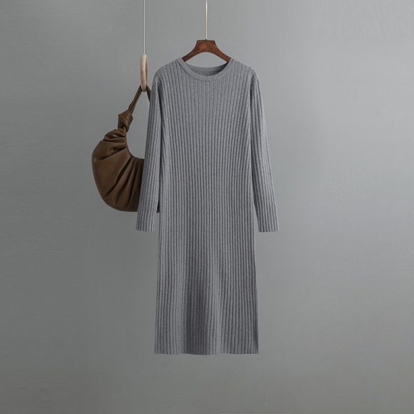 Cozy Round Neck Knit Dress Below the Knee