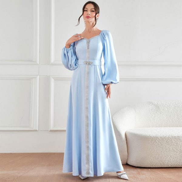 Elegant Rhinestone High Waist Robe Dress