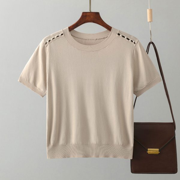 Cutout Beading Slim Tee for Summer