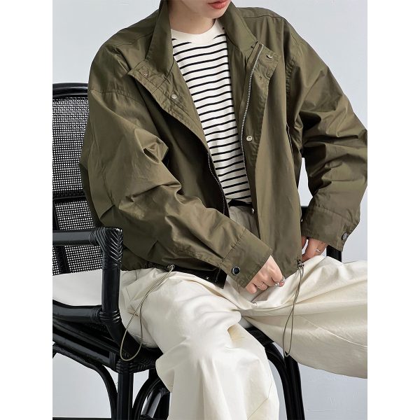 Retro Stand Collar Cargo Jacket