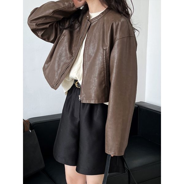 Vintage Zipper Short Leather Coat