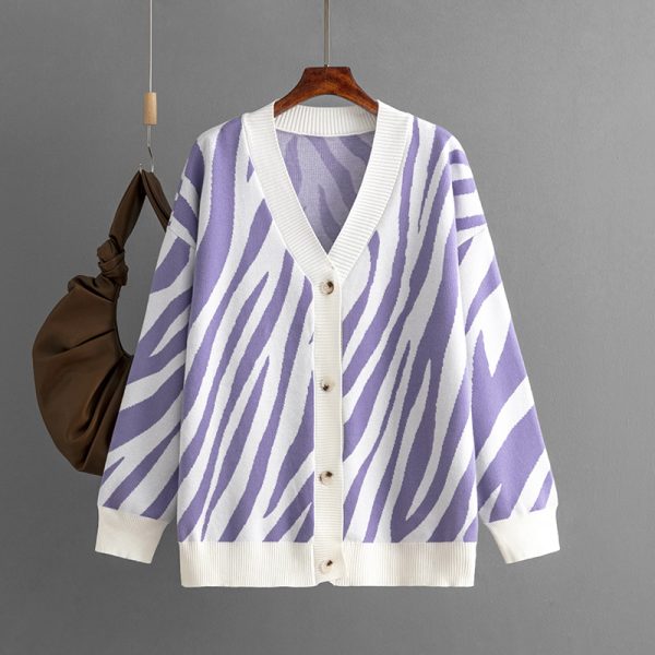 Striped Knit Single-Breasted Cardigan