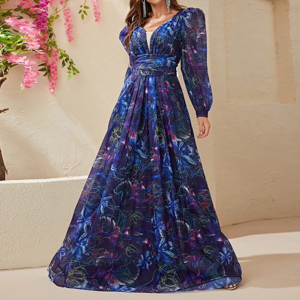 Dark Blue Chiffon Maxi Holiday Dress