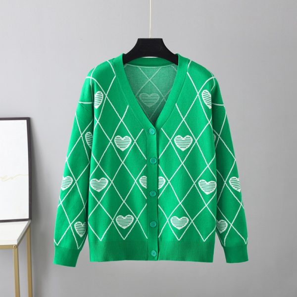 Rhombus Knit V-Neck Cardigan