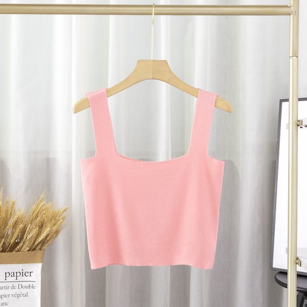 Square Collar Knitted Tank Top: Beauty Back Chic