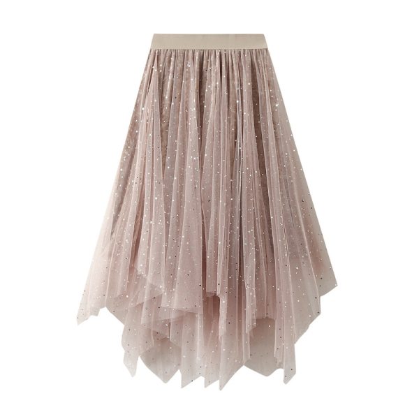 Autumn Puffy Starry Mesh Skirt: Korean Velvet Dress