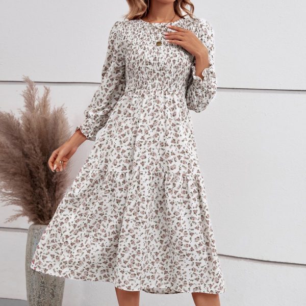 Long Sleeve Floral Print Dress - Autumn Fashion