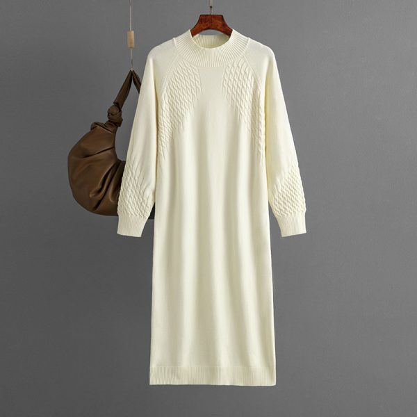 Loose Mid-Length Knit Dress: Solid Color Elegance