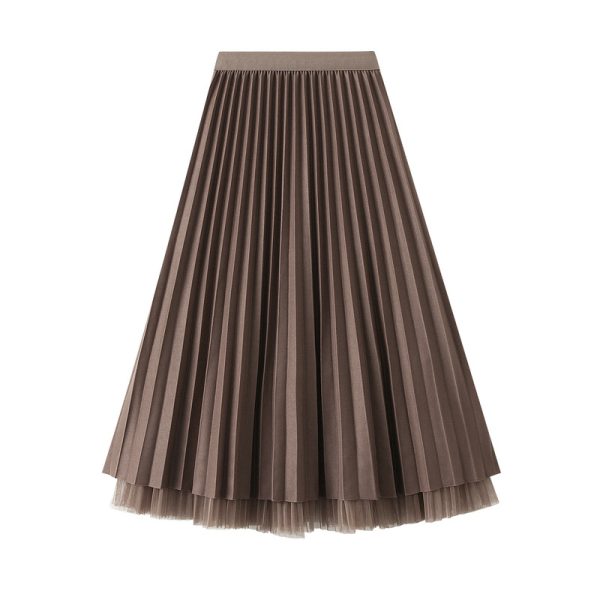 Double-Sided Beaded Tulle Skirt, High Waist Pleats for Women