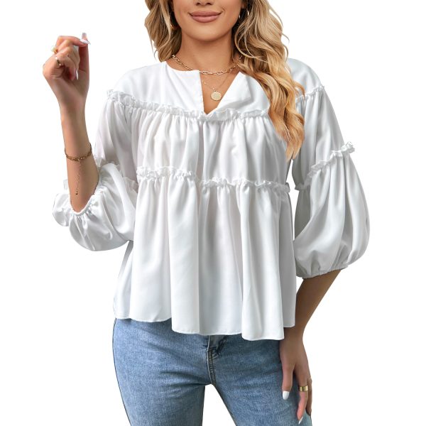 Summer White Lantern Sleeve Girl's Shirt