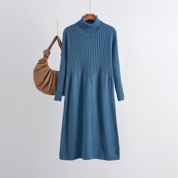 High Neck Woolen Knit Dress: Autumn/Winter Chic