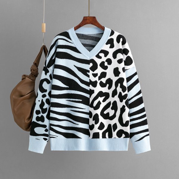 Leopard Splicing Knit Pullover