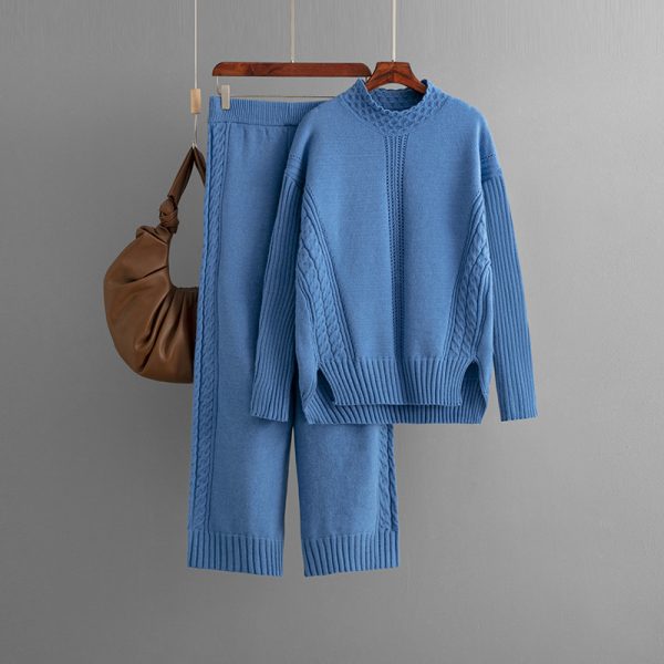 Casual Two-Piece Knitted Suit - Mock Neck Sweater Set