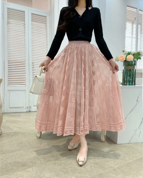 Draping Lace A-Line Skirt with Slimming Pleated Mesh