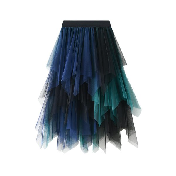 Chic Color-Matching Mesh Midi Skirt for Spring/Summer Elegance