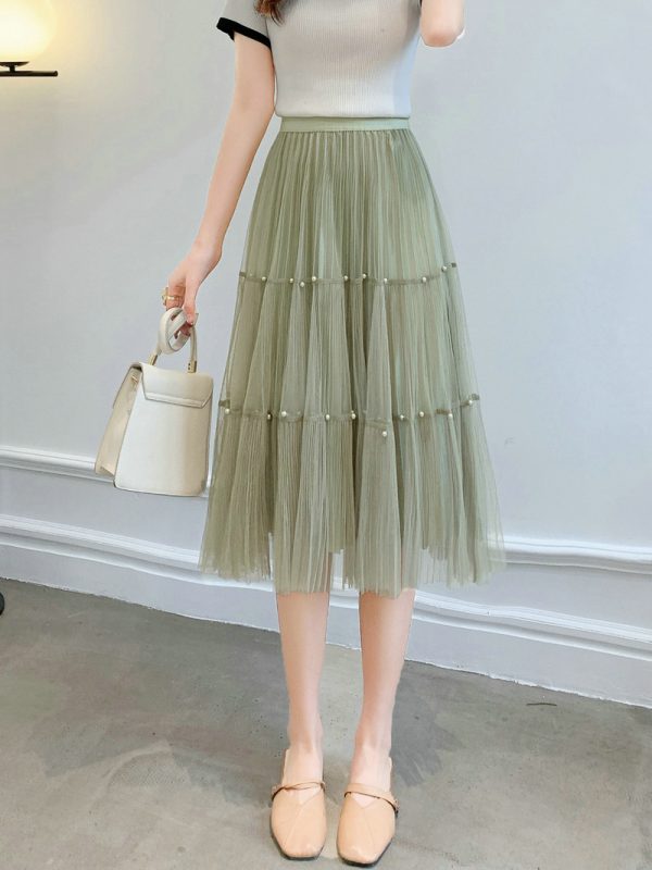 Beaded Mesh Pleated Veil Skirt: Summer Elegance