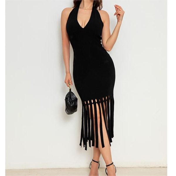 Tassel V-Neck Knitted Maxi Dress