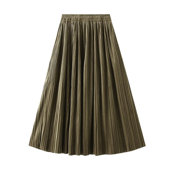 Corduroy Long Pleated Skirt for Autumn/Winter Elegance