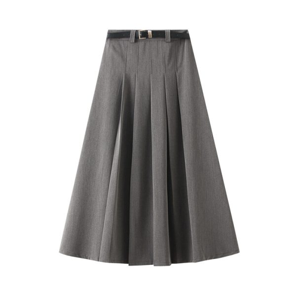 Autumn Gray Pleated Skirt: High Waist, Casual Style