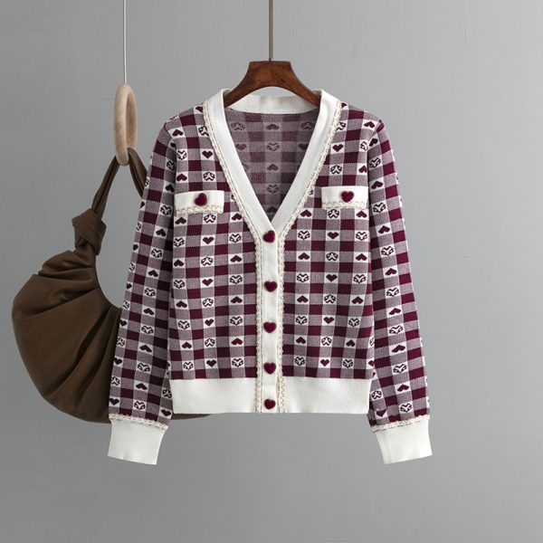 Plaid Knitwear Coat: French Classic Elegance