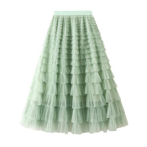 Fairy White Yarn Mesh Tiered Skirt for Spring/Autumn Elegance"