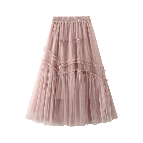 Mesh Yarn Skirt: Wooden Ear Stitching, Mid-Length Swing