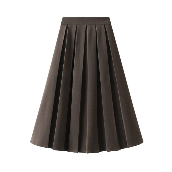 Pleated Wool A-Line Mid-Length Skirt for Autumn/Winter