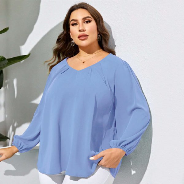 Plus Size V-Neck Puff Sleeve Shirt