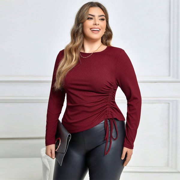 Chic Plus Size Drawstring Long Sleeve T-Shirt for Fall & Winter