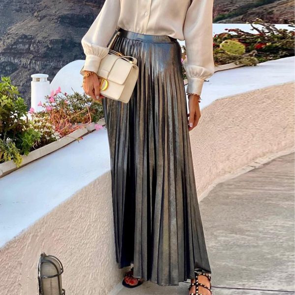 High Waist Metallic A-line Skirt