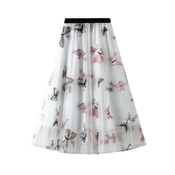 Spring Fairy Vibes: Butterfly Embroidered Mesh Swing Skirt