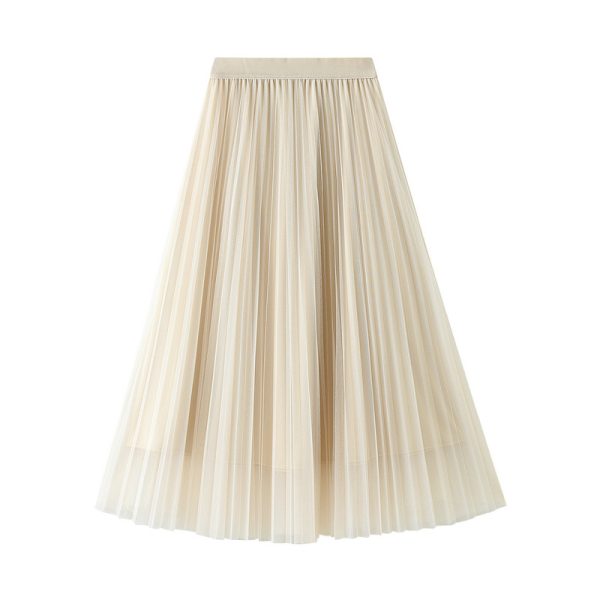 Elastic High Waist Mesh Pleated Skirt: Winter Elegance