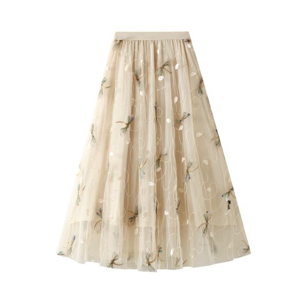 Dragonfly Embellished Tulle Long Skirt for Summer