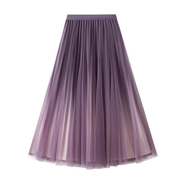 Starry Sky Gradient Gauze Pleated Skirt for Western Autumn/Winter