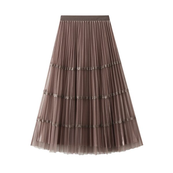 High Waist A-Line Pleated Mesh Skirt