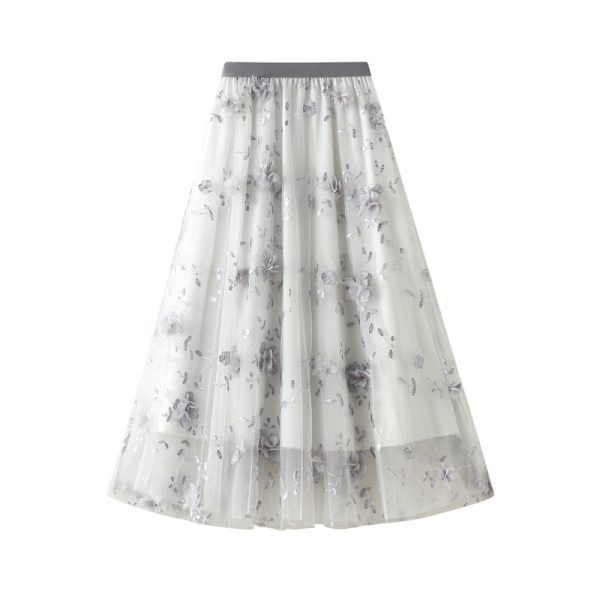 Summer High-End Voile Embroidered Mesh Skirt