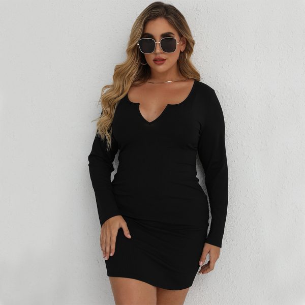 Plus Size Sexy Threaded Long Sleeve Knit Dress