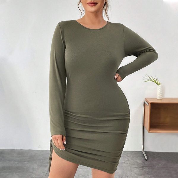 Slim Fit Round Neck Drawstring Dress