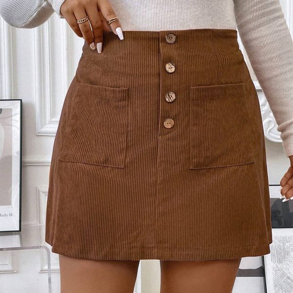 Plus Size Office A-Line Corduroy Skirt with Pockets