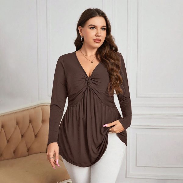 Plus Size Waist-Controlled Knit V-Neck Top