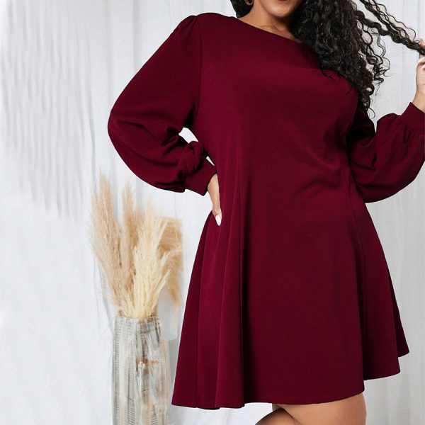 Stylish Plus Size Round Neck Long Sleeve Dress