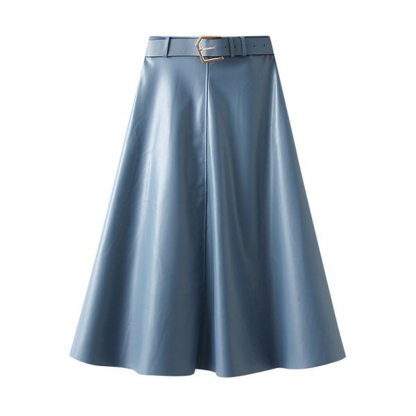 Patchwork Faux Leather Big Swing Skirt with Belt