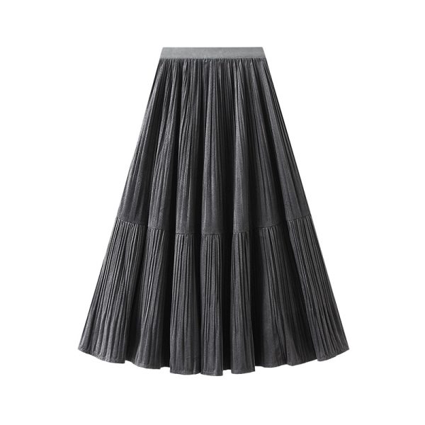 Autumn Velvet Pleated Maxi Skirt in Gold Velvet