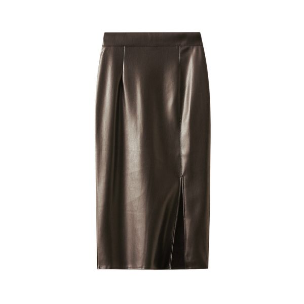 Autumn Elegance Faux Leather Side-Split Skirt