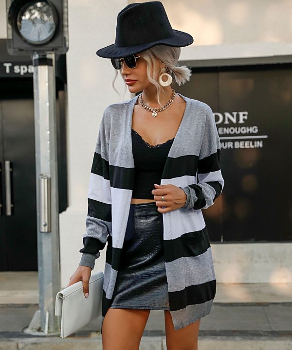 Autumn Women's Long Sleeve Striped Coat Sweater