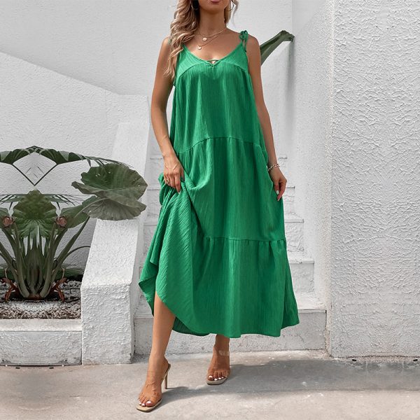 Solid Color Sling Summer Dress - Women's Fashion