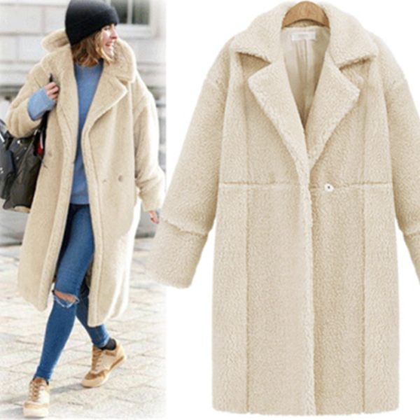 Classic White Mid-Length Woolen Coat for Women - Autumn/Winter Essential