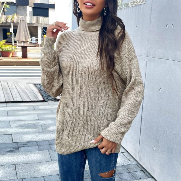 Loose Fitting Solid Color High Collar Bottoming Sweater