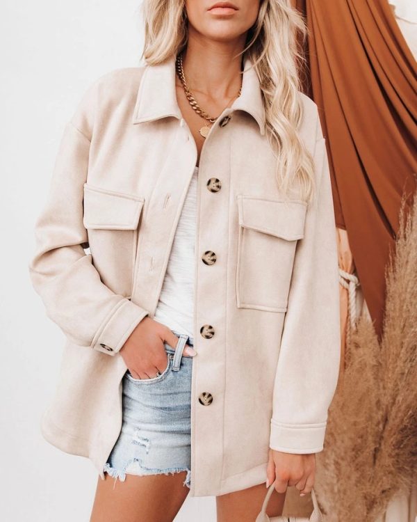 Casual Suede Long Sleeve Coat - Autumn/Winter