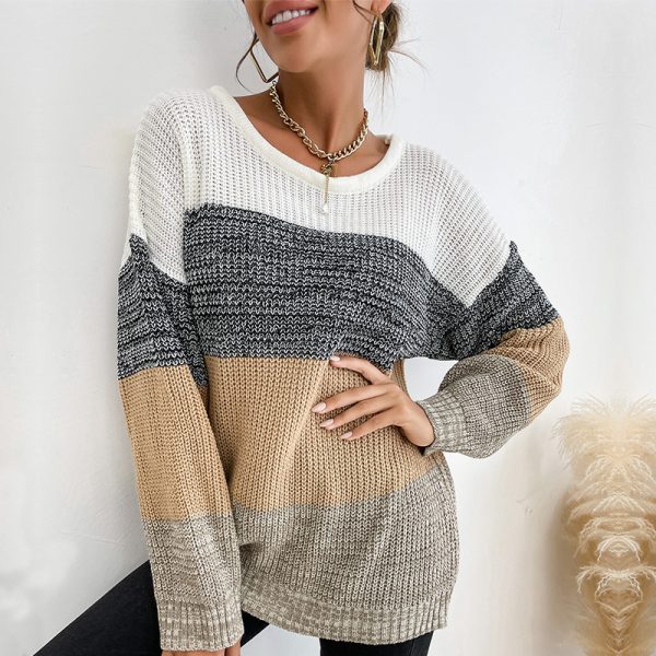 Loose Color Matching Long-Sleeved Sweater